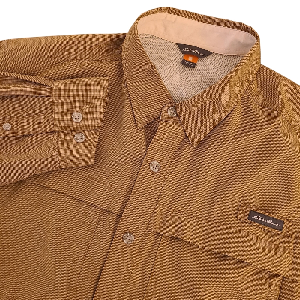 Eddie Bauer Sports Shop Men's XL Camel Brown Fishing Hiking Long Sleeve Shirt